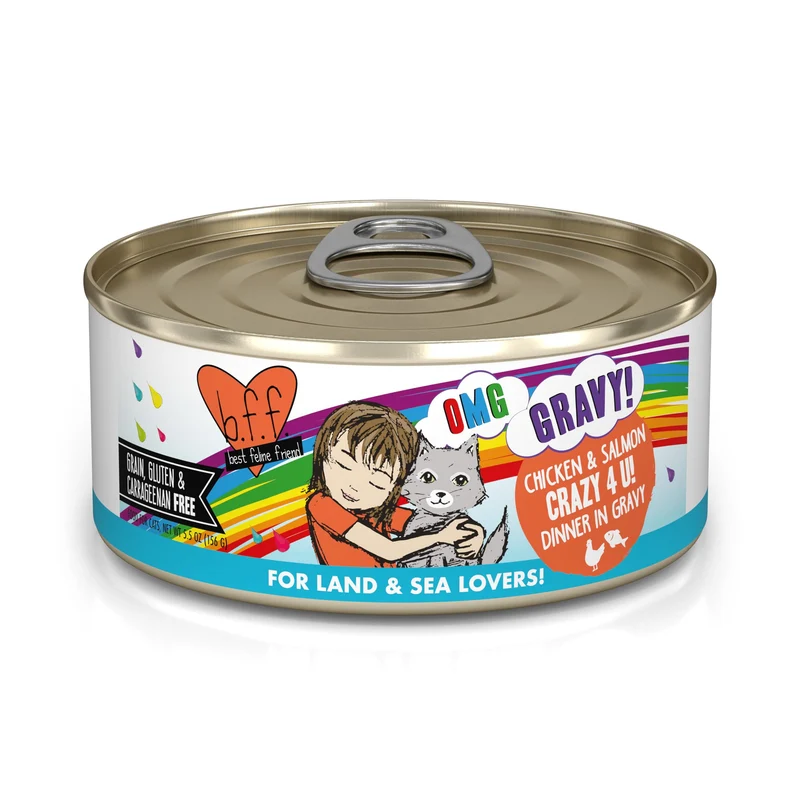 Weruva B.F.F. OMG – Mon Meilleur Ami Félin Sans Céréales: Poulet & Saumon, Boîtes 156 g (Lot de 8)