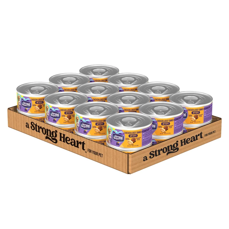 Strongheart Nourriture humide pour chiots – Dîner poulet et boeuf, boîtes de 5,5 oz (paquet de 24), fabriqué aux États‑Unis