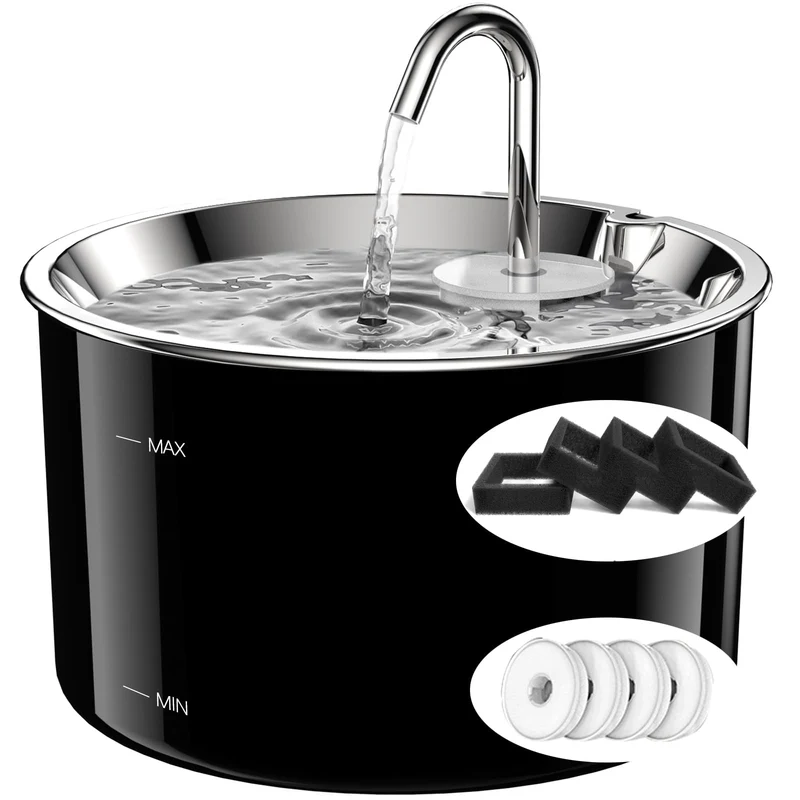 VIVIDORAMA Fontaine d'eau pour chat en acier inox 3 L — filtration 5 étapes et pompe silencieuse
