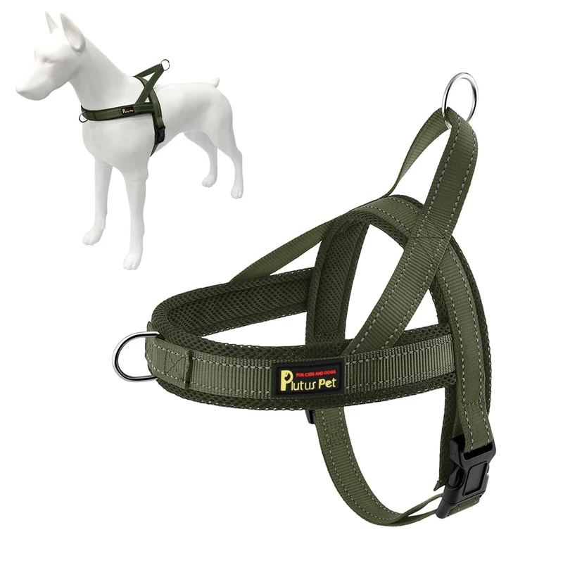 Plutus Pet Harnais Chien Anti-Traction avec Mesh Respirant – Ajustable et Réfléchissant, Facile à Mettre, pour Chiens Petit à Grand (L, Vert Ranger)