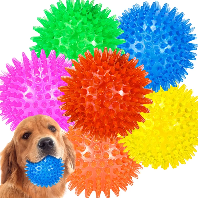 LECHONG – Lot de 6 Balles Chien 3,5 pouces avec Sifflet, Caoutchouc Durable – Jeux Intérieurs et Extérieurs
