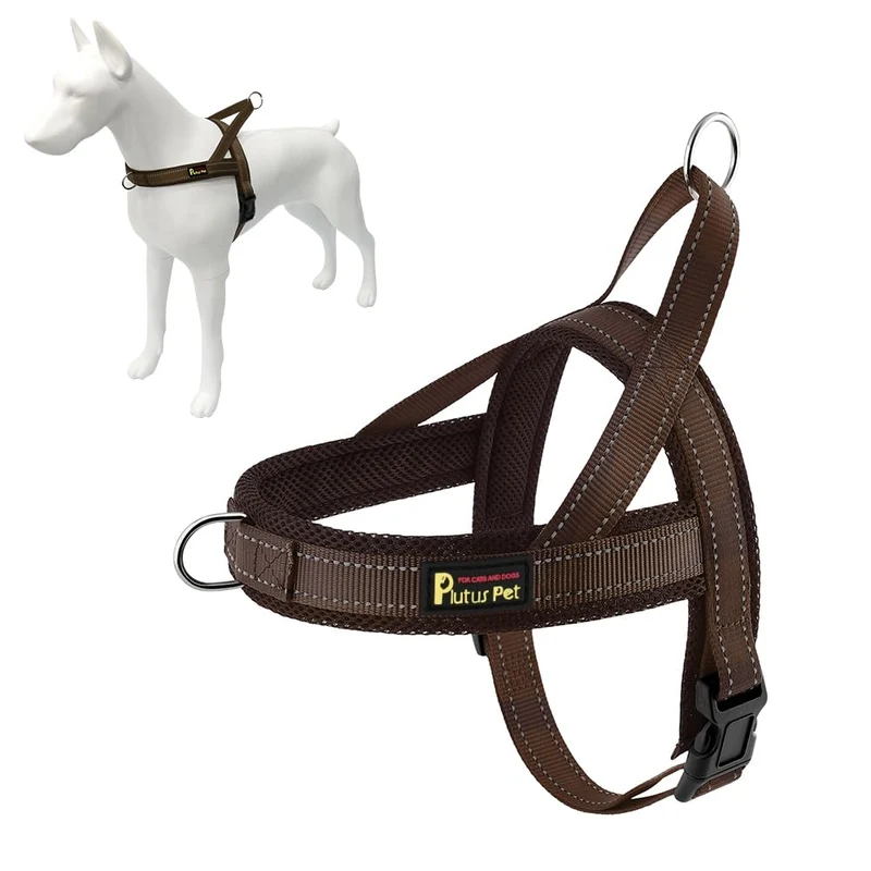 PLUTUS PET Harnais anti-traction pour chien – mesh respirant, ajustable, réflectif et enfilage rapide (L, Chocolat)