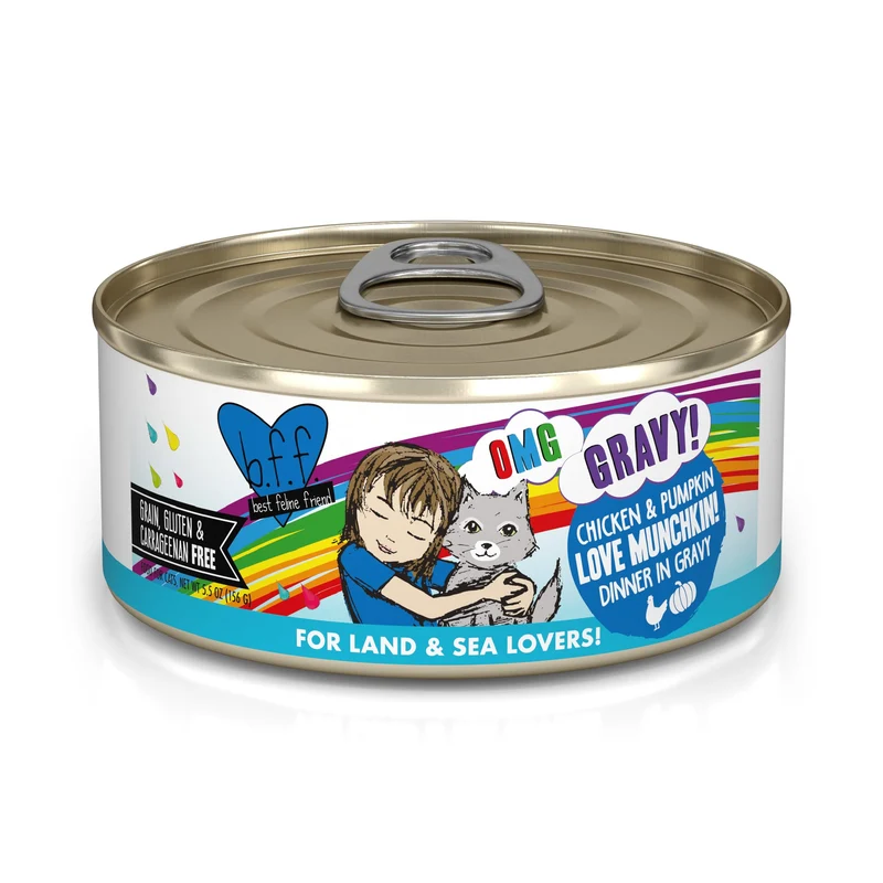 Weruva B.F.F. OMG – Le Meilleur Ami Félin Oh My Gravy ! Poulet & Citrouille en Sauce, Boîte 5,5 oz (Lot de 8)
