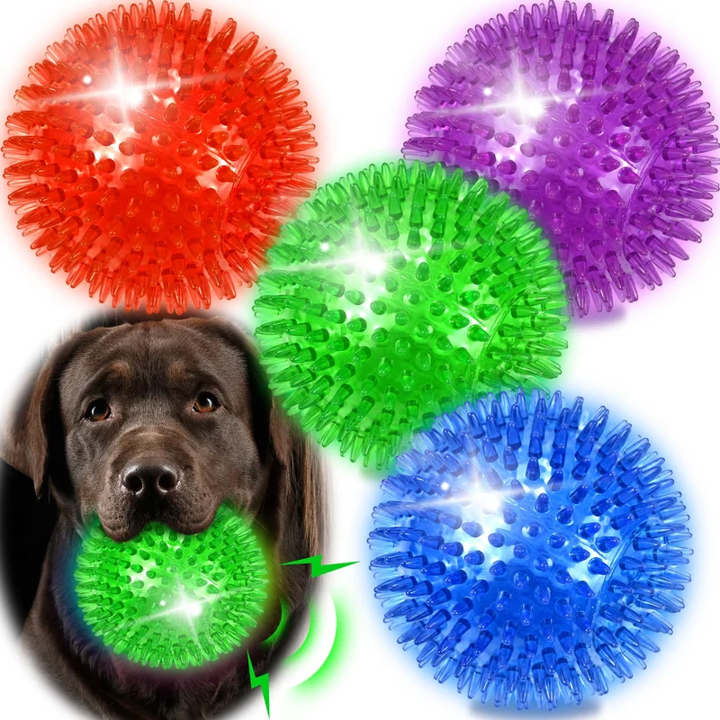 Ousiya Lot de 4 Balles Lumineuses et Sifflantes 4,5 pouces – Jouets pour Chiens Moyens/Grands