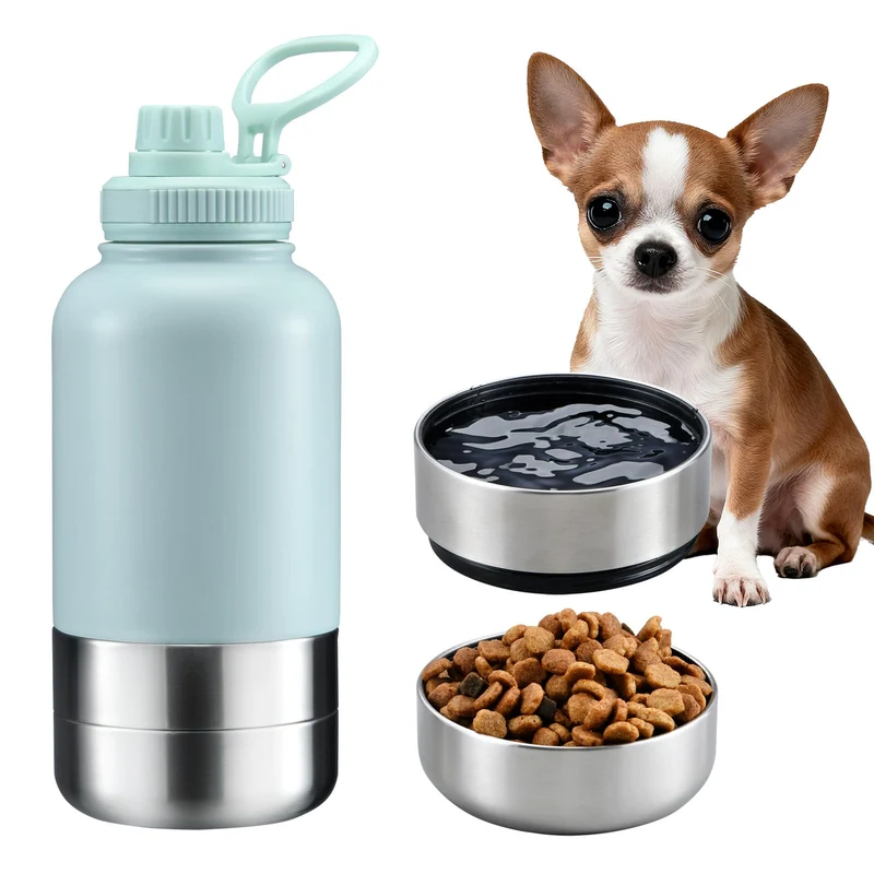 Cibaabo Bouteille d'eau pour chien isolante – 32 onces, 2 bols détachables, portable et étanche