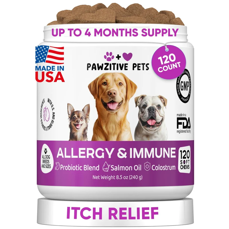 Pawzitive Pets – Bouchées Allergie Chien avec Oméga-3 | Soin Peau et Pelage – USA