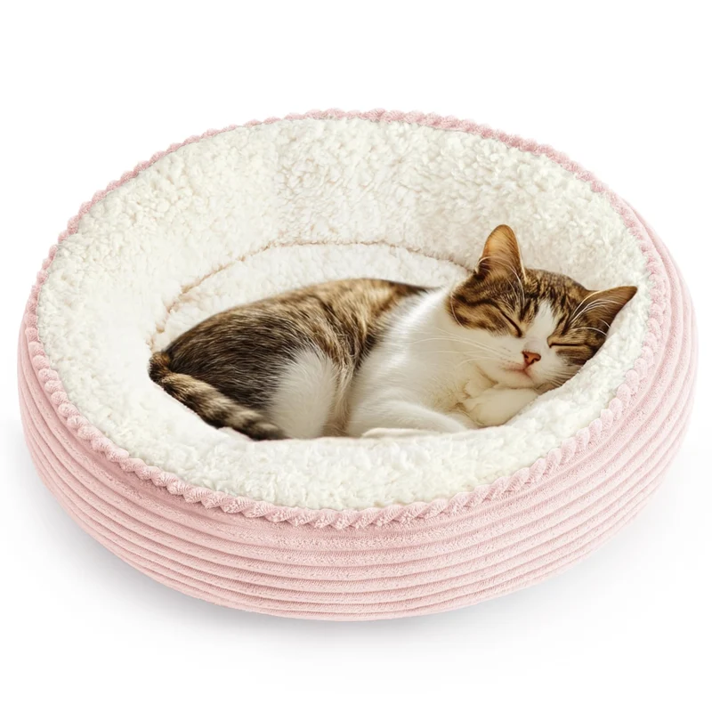 Love's cabin Coussins Donut Rond 20 po pour Chat et Petit Chien – Doux, Antidérapant et Lavable