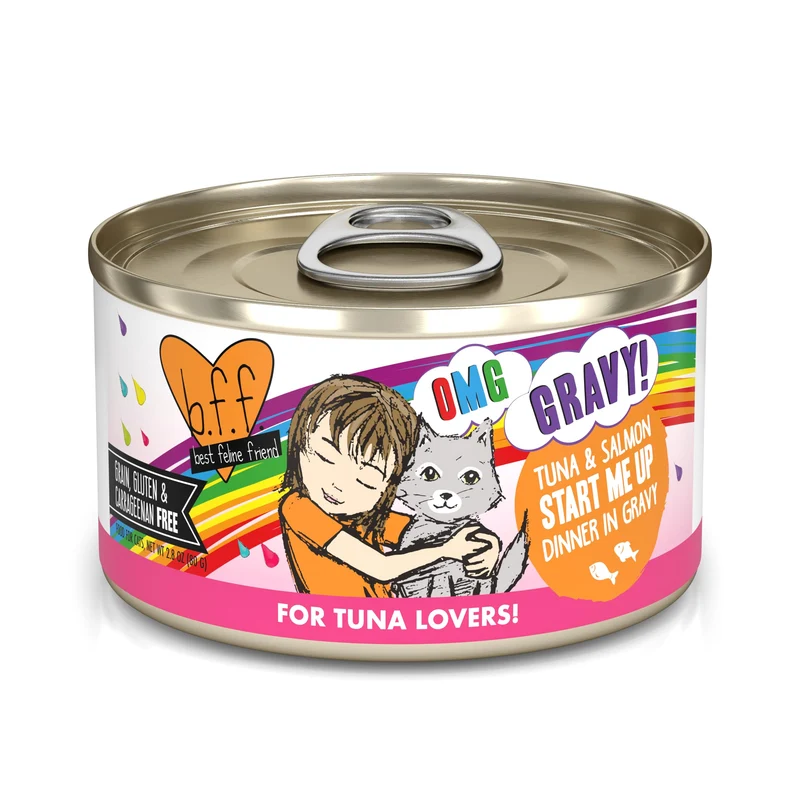 Weruva B.F.F. OMG - Meilleur Ami Félin Oh My Gravy ! Start Me Up au Thon & Saumon, 2,8 oz, Pack de 12