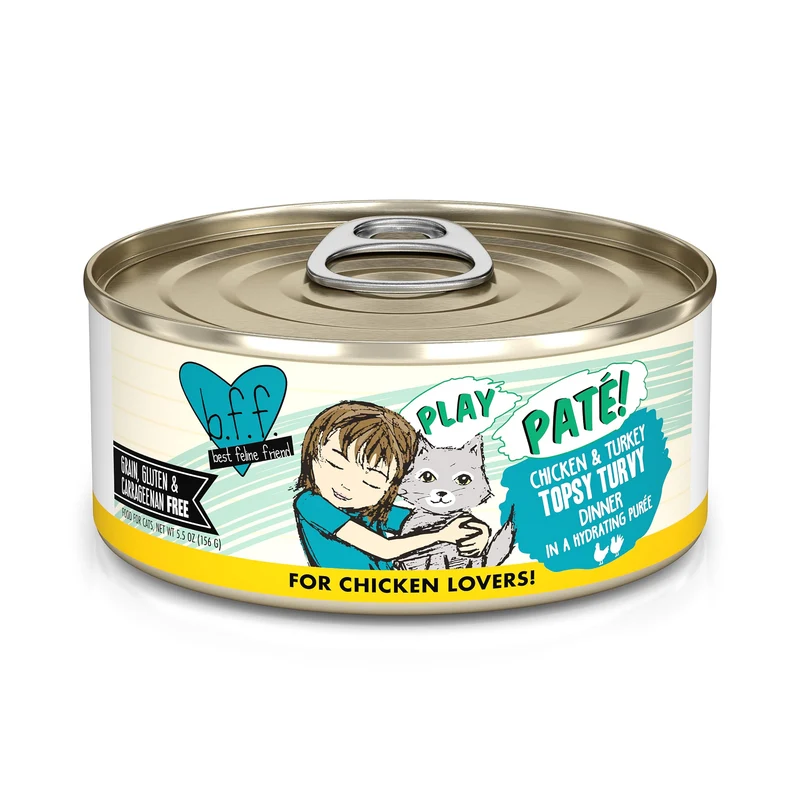 Weruva B.F.F. Play – Meilleur Ami Félin Paté des Amoureux des Chats, Poulet et Dinde, Boîte 5,5 oz (Lot de 8)