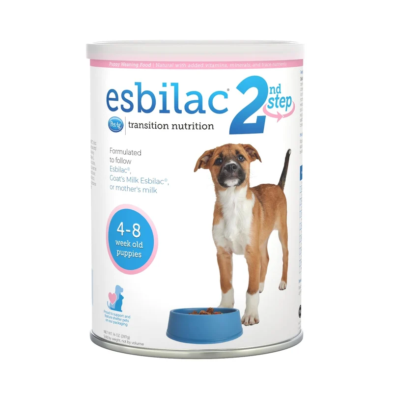 PetAg Esbilac 2e étape – Alimentation de sevrage pour chiots 4–8 semaines, poudre de 396 g, DHA et protéines naturelles du lait, facile à digérer