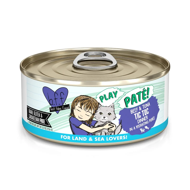 Weruva B.F.F. Play – Pâté Boeuf et Thon, Tic Toc, Boîtes de 156 g (Lot de 8)