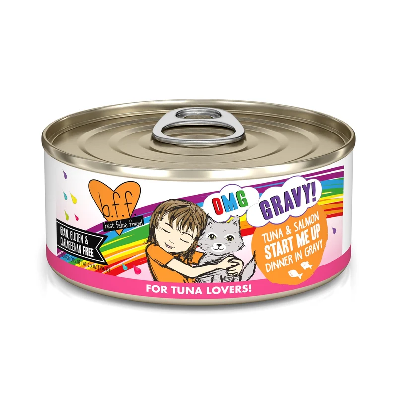 Weruva B.F.F. OMG - Meilleur Ami Félin : Thon et Saumon dans une Sauce Savoureuse, Boîtes 5,5 oz (Pack de 8)