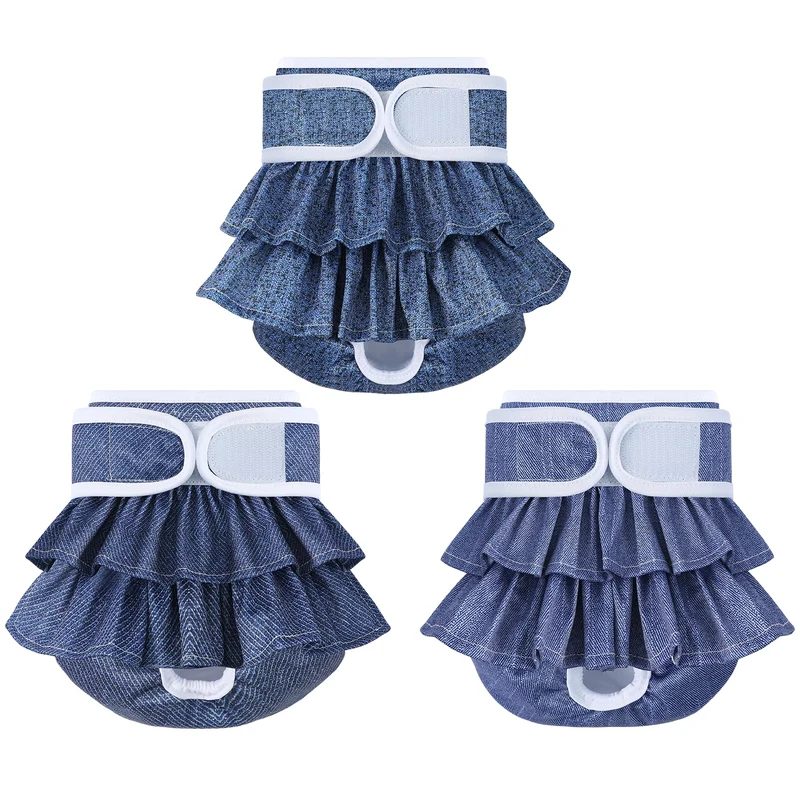 Mengelina Couches pour Chien Femelle Réutilisables – Lot de 3 (Petit, Jeans)