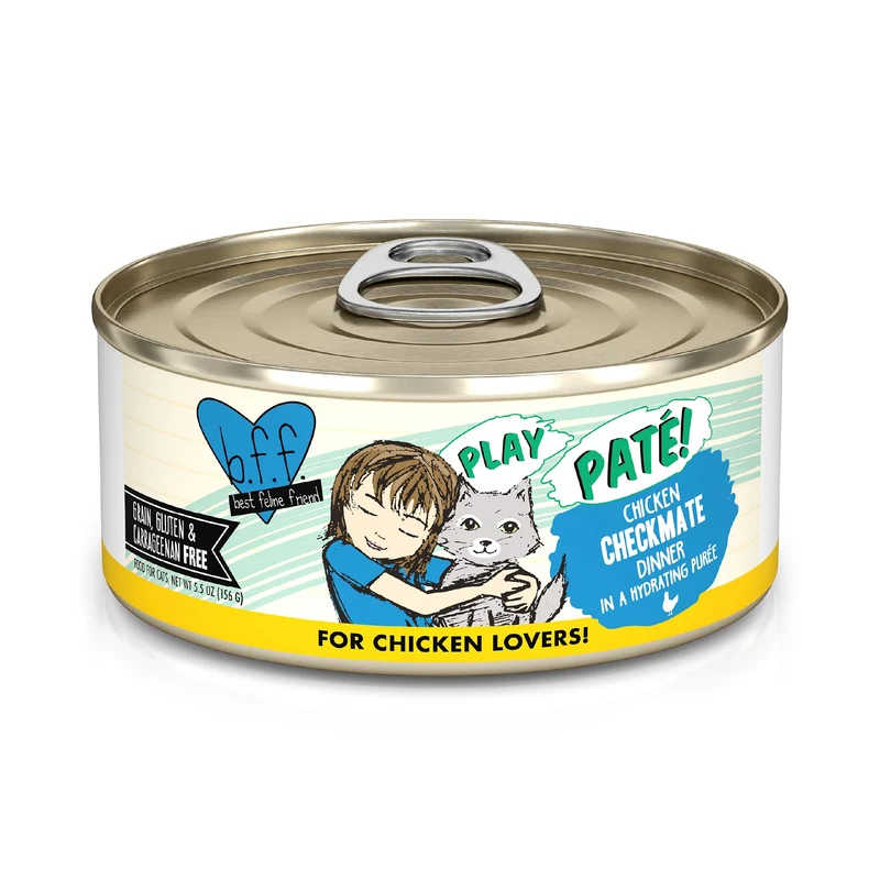 Weruva B.F.F. Play – Pâté Crème au Poulet Checkmate pour Chats, Boîtes de 156 g, Lot de 8