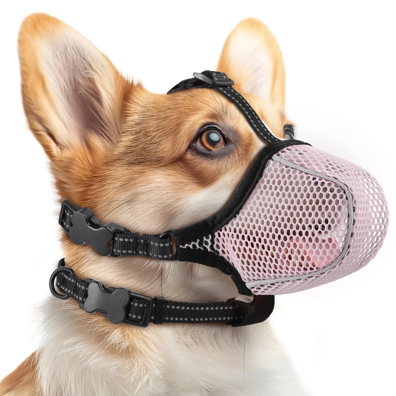 BONTHEE Muselière pour chien en mesh respirant — Réglable, réfléchissante, légère (Rose, XL)