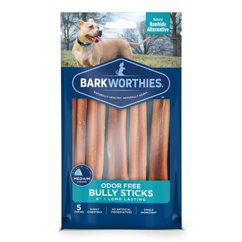 Barkworthies Bâtons à Mâcher Sans Odeur 6 Pouces – Lot de 5 Pièces, Protéines Naturelles, Digestion Facile, Alternative au Cuir Brut