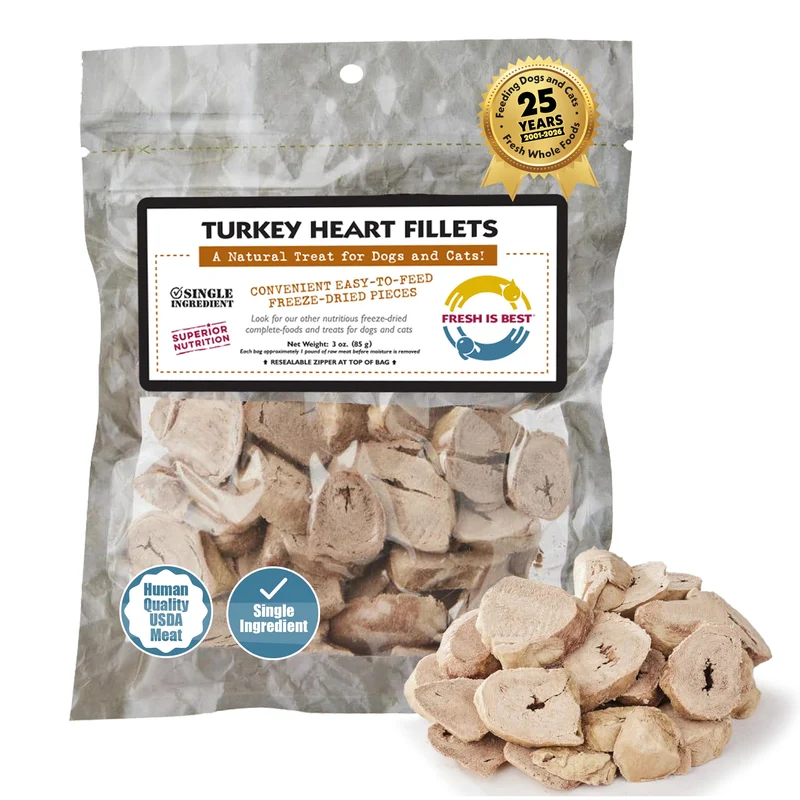 Fresh Is Best Filets Cœur de Dinde Lyophilisés – Friandises Haute Protéine pour Chiens et Chats – Fabriqué aux États‑Unis