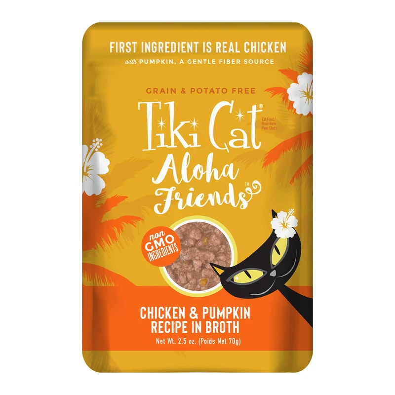 Tiki Cat Aloha Friends – Poulet et Potiron, Aliment Humide Sans Céréales pour Chats, Sachets 12 × 70 g