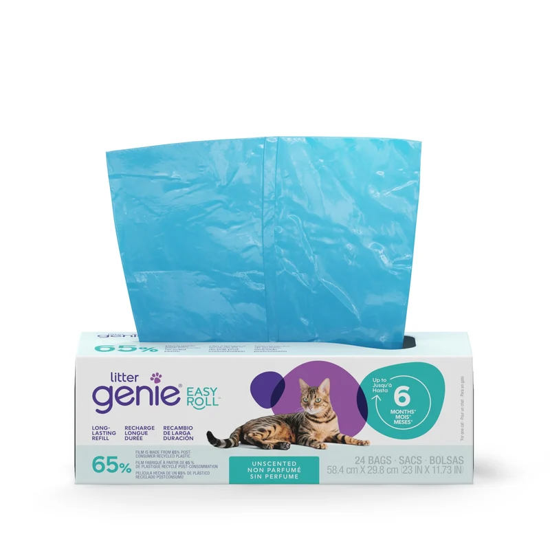 Recharge Litter Genie Easy Roll – 24 sacs, jusqu’à 6 mois, 65% plastique recyclé, emballage carton sans plastique