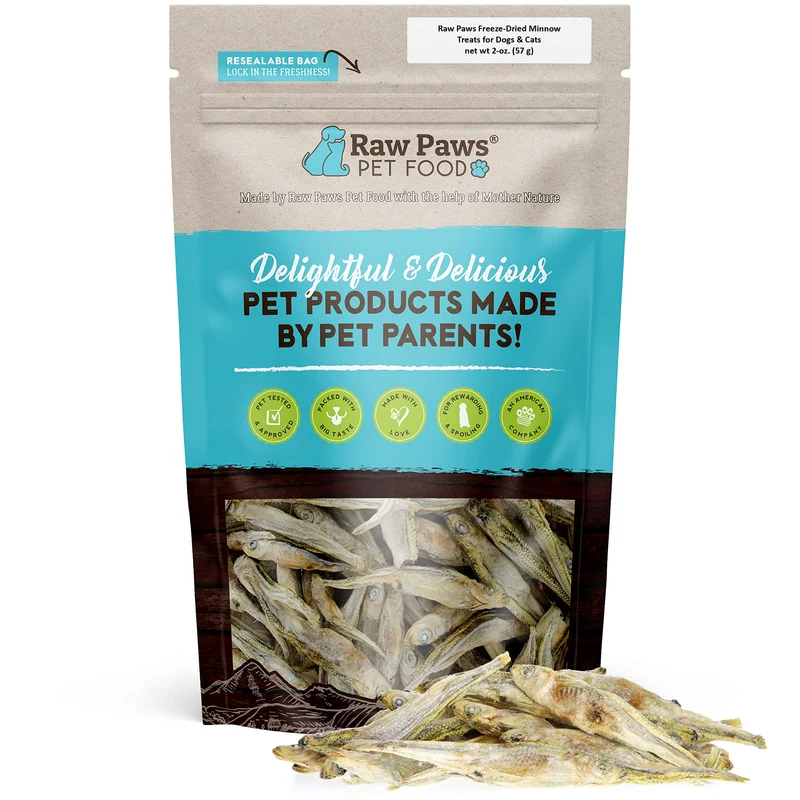 Raw Paws Minnows Séchés Freeze-Dried – Friandises Poisson 100% Minnow pour Chats et Chiens – 2 oz – Fabriqué aux USA