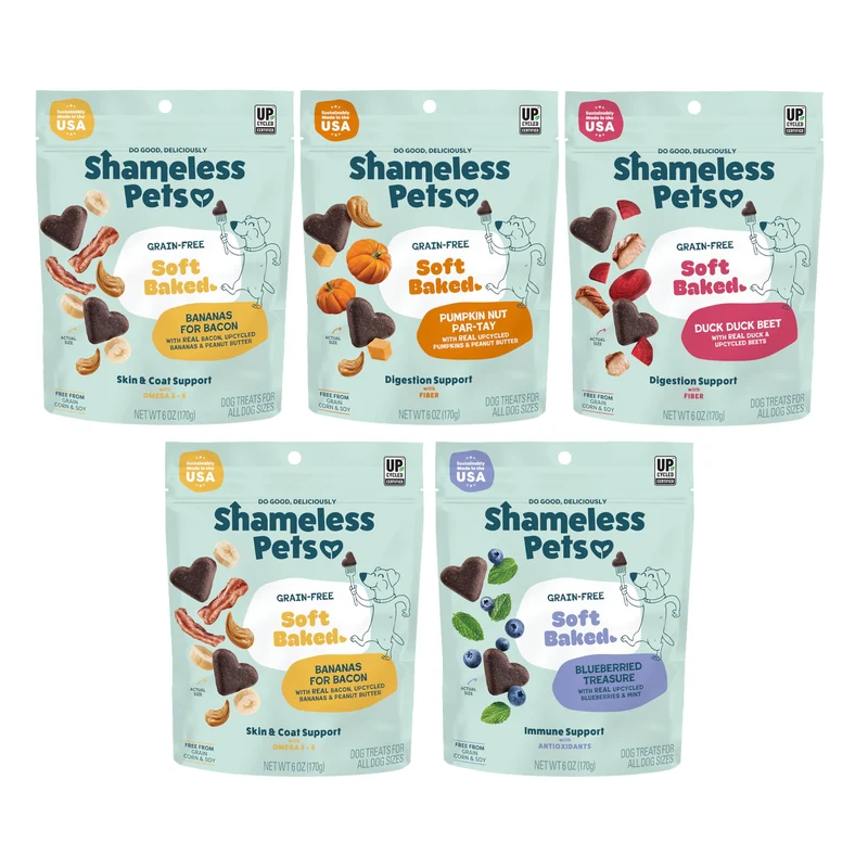 Shameless Pets Friandises Molles pour Chien — Lot Variété 5 Saveurs Sans Céréales, Fabriqué aux États-Unis