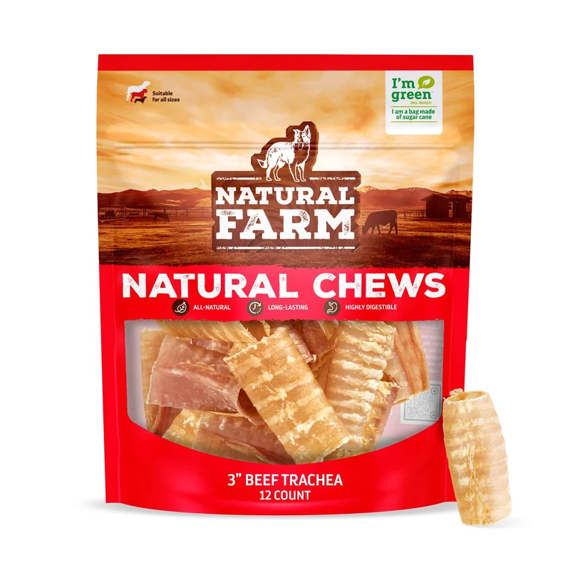 Natural Farm Trachée de Boeuf Premium pour Chien (3 pouces, 12 pièces) – Glucosamine et Chondroïtine Naturelles
