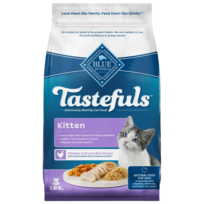 Blue Buffalo Tastefuls Kitten – Croquettes Chaton avec DHA, 3 lb, Fabriqué aux États-Unis