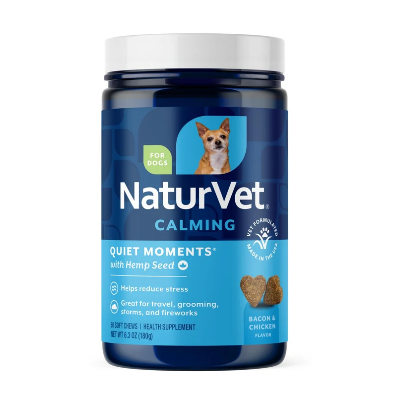NaturVet Moments Silencieux Plus – Friandises Calmantes au Chanvre pour Chiens, 60 unités
