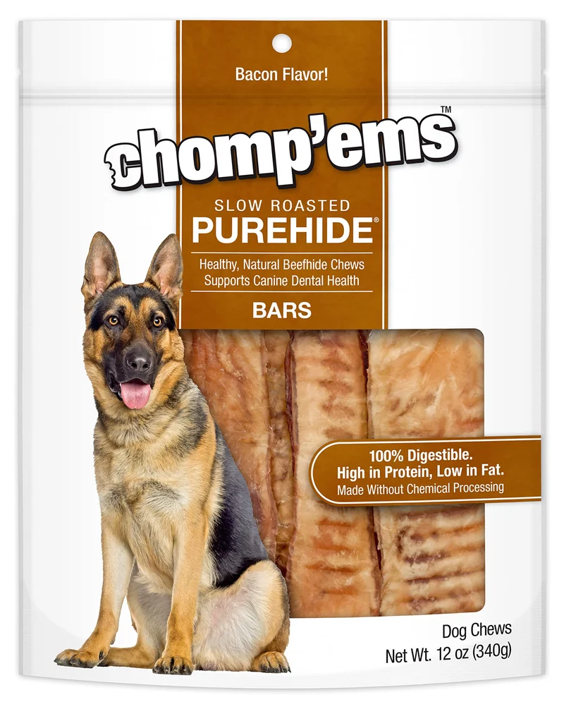CHOMP EMS Purehide Os à mâcher pour chiens – Saveur Bacon, 340 g, Digestible