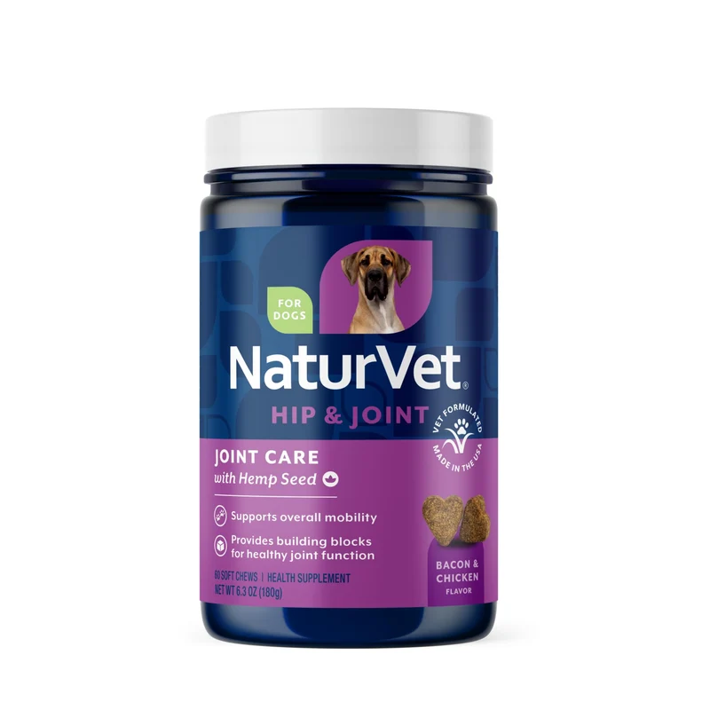 NaturVet Santé des articulations au chanvre pour chiens – Friandises molles, 60 ct, Fabriqué aux États‑Unis