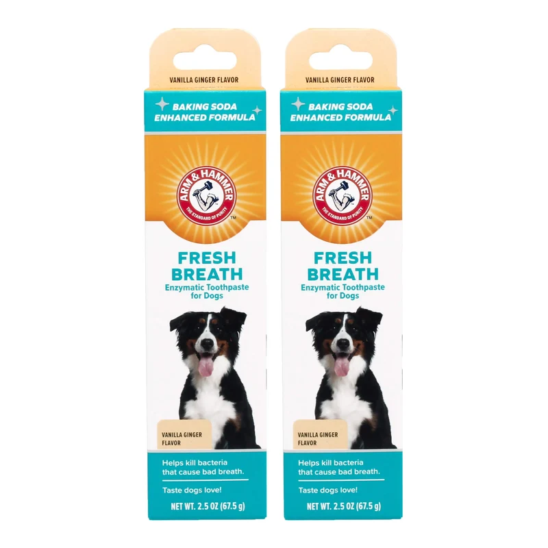 Arm & Hammer – Dentifrice enzymatique pour chiens, haleine fraîche, vanille gingembre | 2 tubes 75 ml