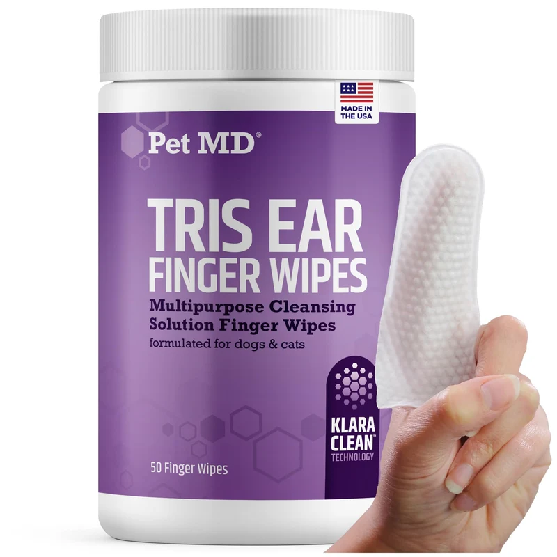 Pet MD Tris Ear Wipes – Lingettes Nettoyage des Oreilles pour Chiens et Chats – 50 Lingettes