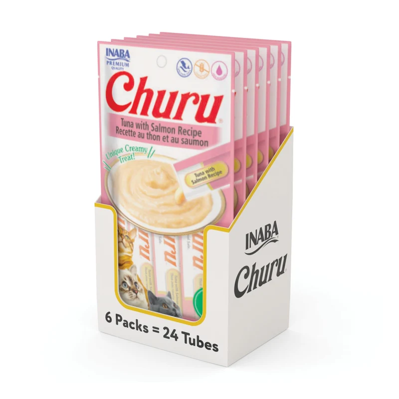 INABA Churu Thon au Saumon – Purée Crèmeuse à Lécher pour Chats, 24 Tubes