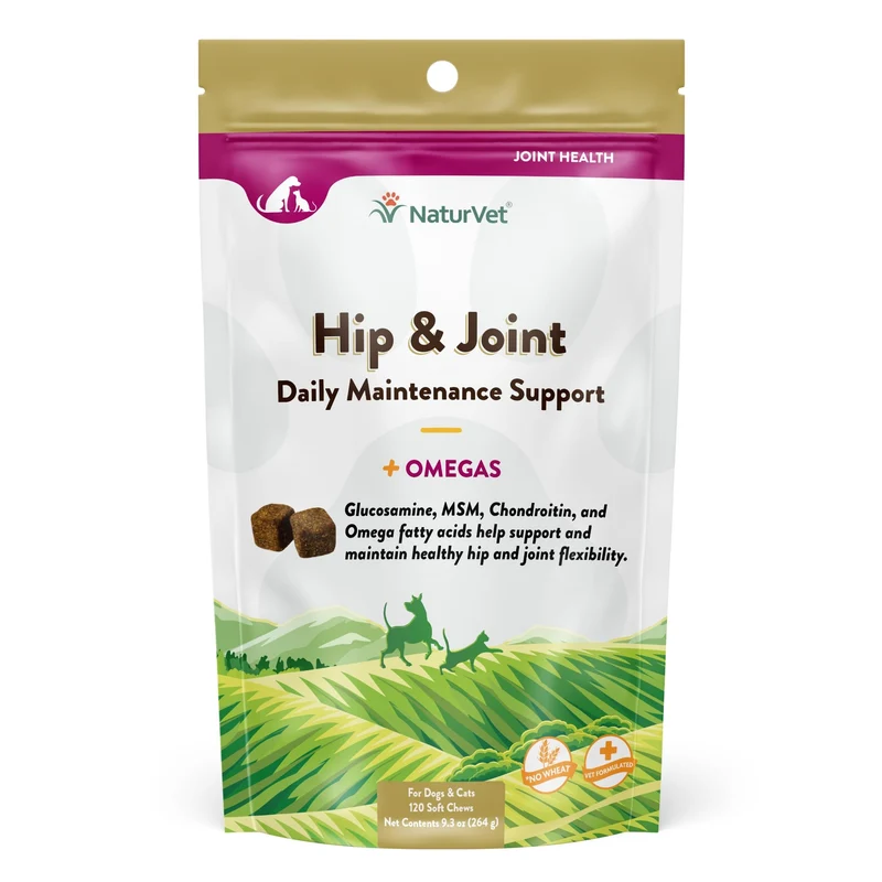 NaturVet Hip & Joint Soft Chew – Friandises molles pour chiens et chats, sachet 120 ct