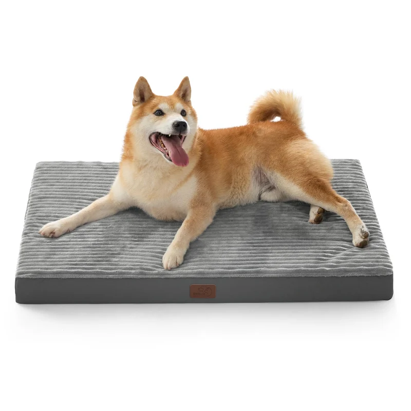 Bedsure Lit Chien Grand ComfyFleece – Mousse Orthopédique en Alvéoles, Housse Amovible