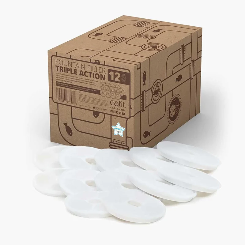 Catit Triple Action – 12 filtres de remplacement officiels pour fontaines Catit Senses 2.0