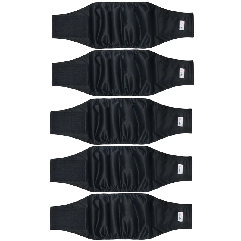 Grecle – 5 paquets de Bandes ventrales pour Chien mâle, Couches réutilisables, Absorption élevée, Noir M