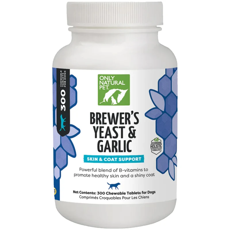 Only Natural Pet Levure de Bière et Ail - Comprimés à Mâcher pour Chiens et Chats - Prévention naturelle des Puces et des Tiques - Fortifiés en Vitamines B - Peau et Pelage Sains - 300 Comprimés