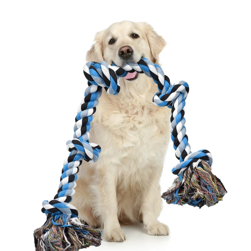 LECHONG – Corde jouet pour chiens agressifs, 3 pieds, 5 nœuds, coton naturel – grands chiens