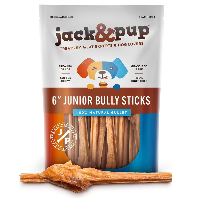 Jack&Pup – Bâtonnets Bully pour petits chiens (6 pouces) – Friandises naturelles en vessie de boeuf – Lot de 10