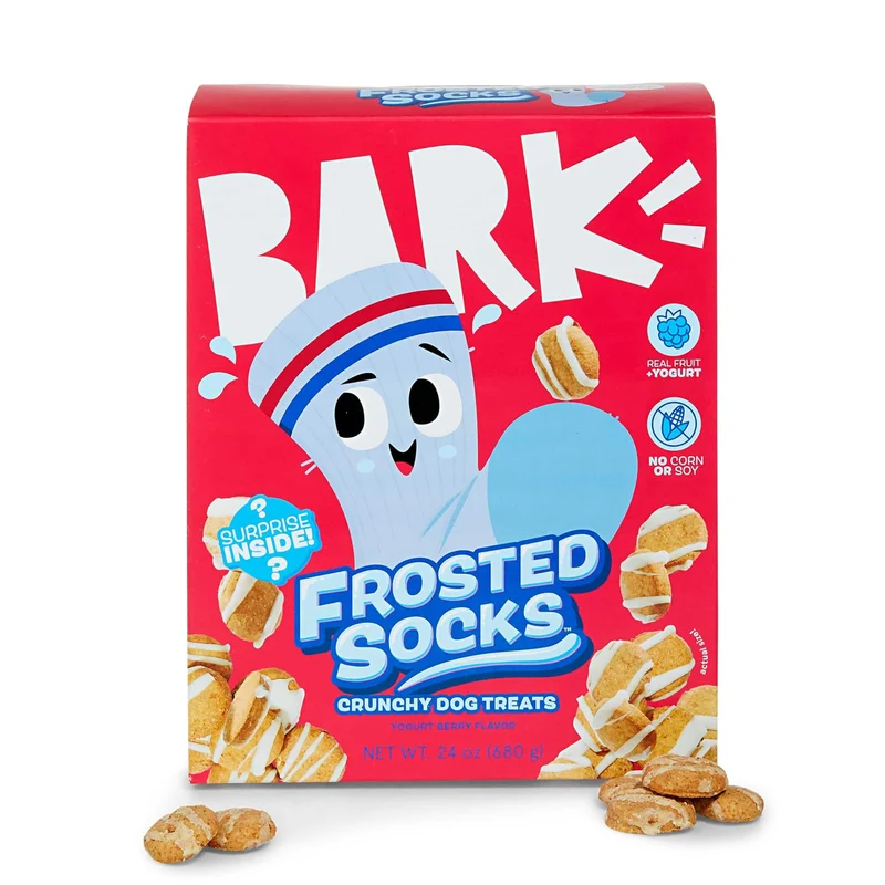Barkbox Frosted Socks – Friandises yaourt-fruits croustillantes, sans maïs ni soja – boîte 24oz