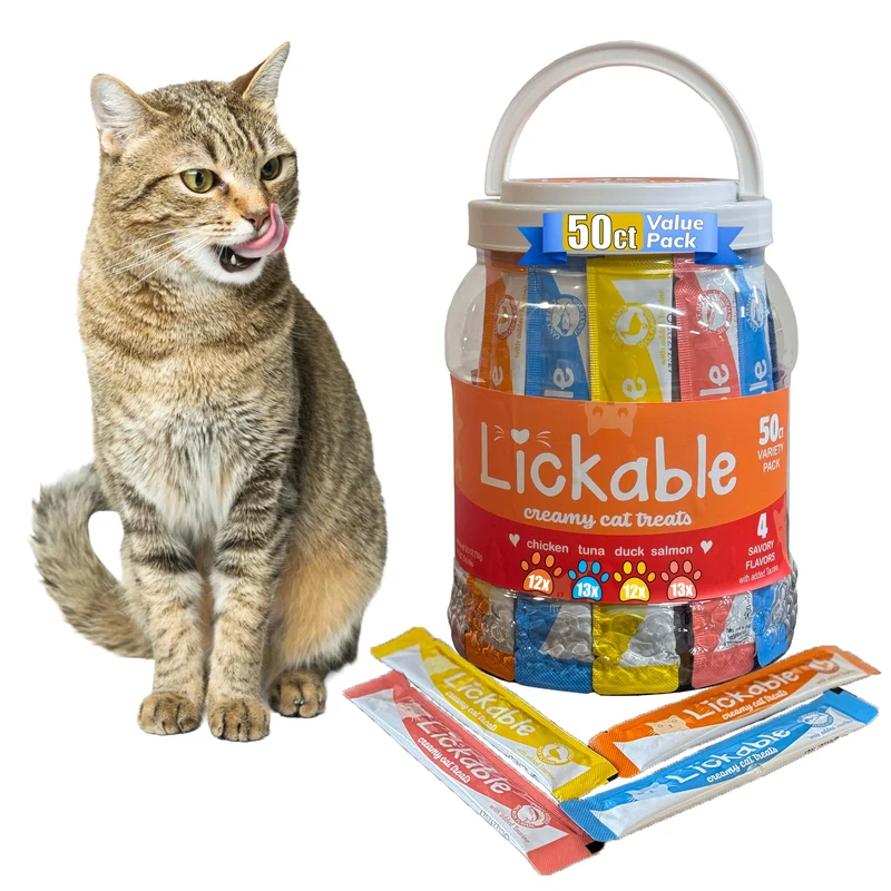 Fieldcrest Farms Friables en tube pour chat — Pack Variété 50 Tubes (Poulet, Thon, Canard, Saumon) – Épais et Protéiné
