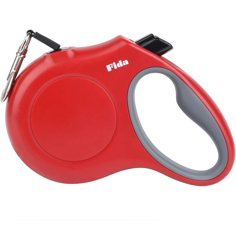 Fida Laisse Rétractable pour Chien – 16 pieds, jusqu’à 20 kg (44 lb), anti-enchevêtrement 360°, Rouge