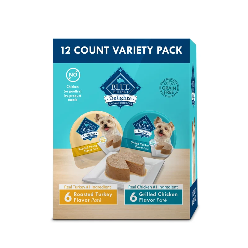 Blue Buffalo Delights pour Petits Chiens – Aliment Humide Naturel Dinde Rôtie et Poulet Grillé, 12 Pots de 3,5 oz