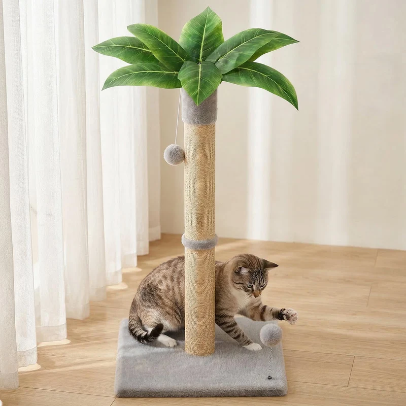 XiaZ Arbre à Chat 34 Pouces — Tour Haute, Base Large et Sisal Naturel, Gris Clair, 2 Tailles