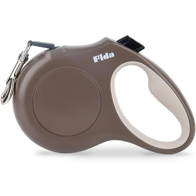 Fida Laisse Rétractable pour Chien – 16 pieds, 360°, Poignée Douce, Réfléchissante, Marron Café