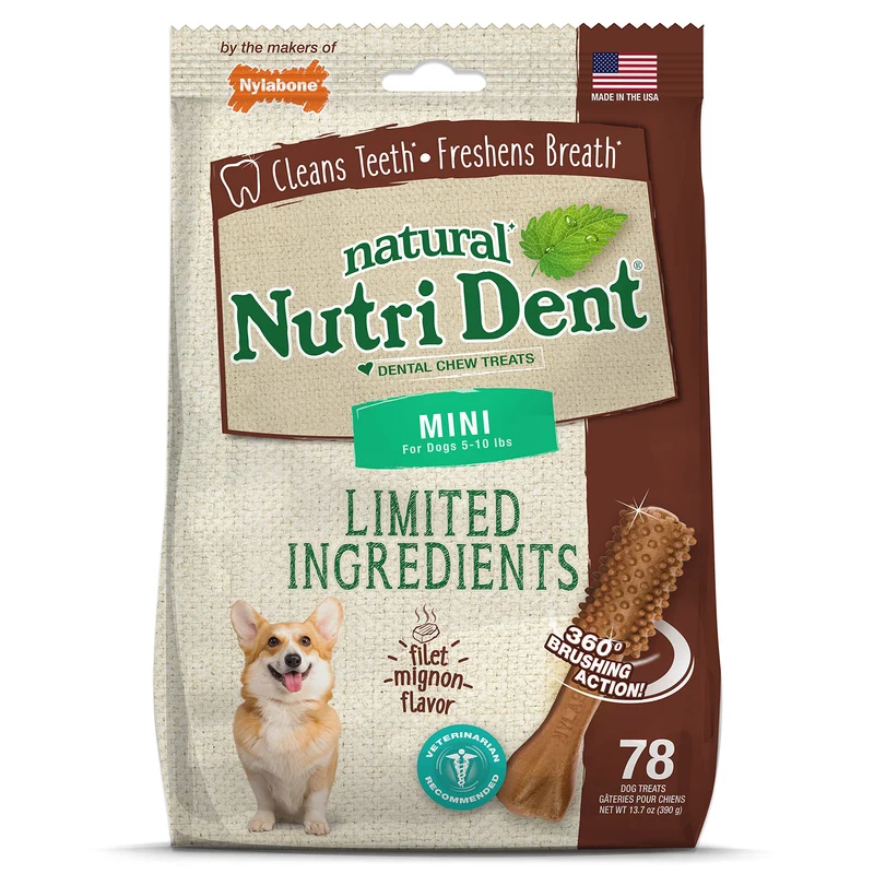 Nylabone Nutri Dent – Friandises dentaires naturelles au filet mignon mini (78 unités)