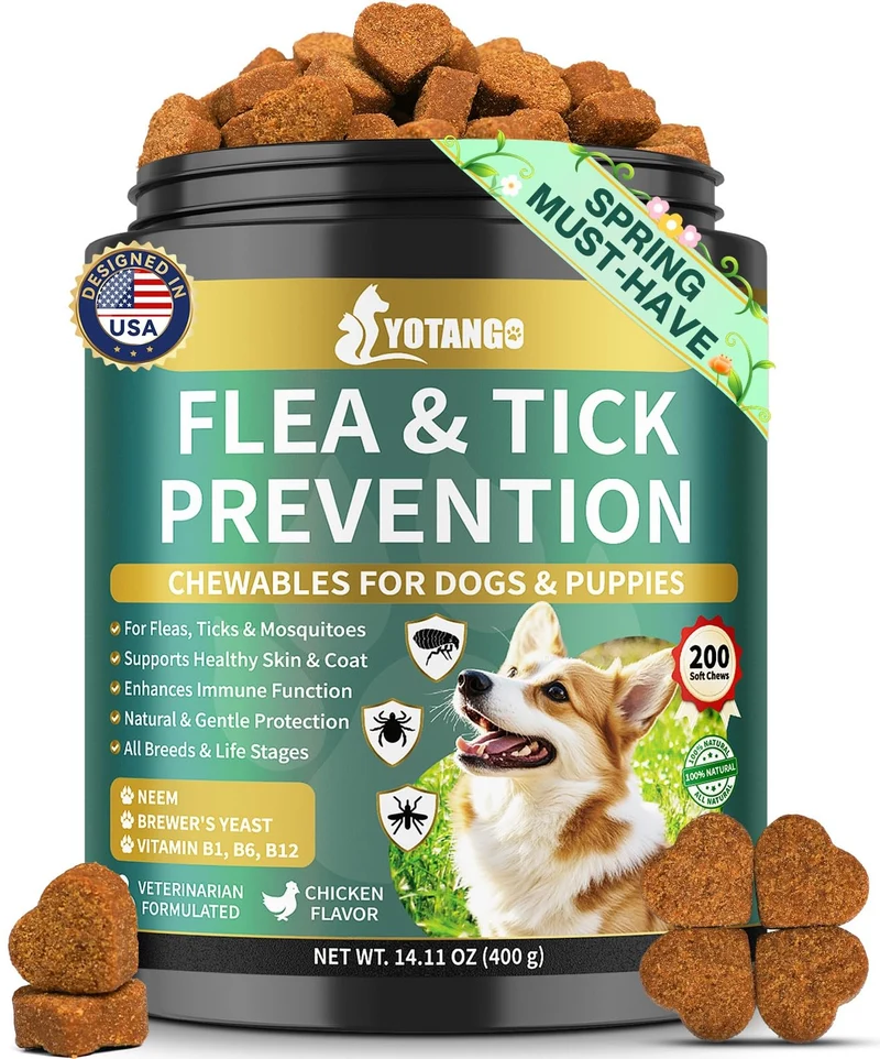 YOTANGO Prévention naturelle puces et tiques pour chiens — 200 bouchées molles