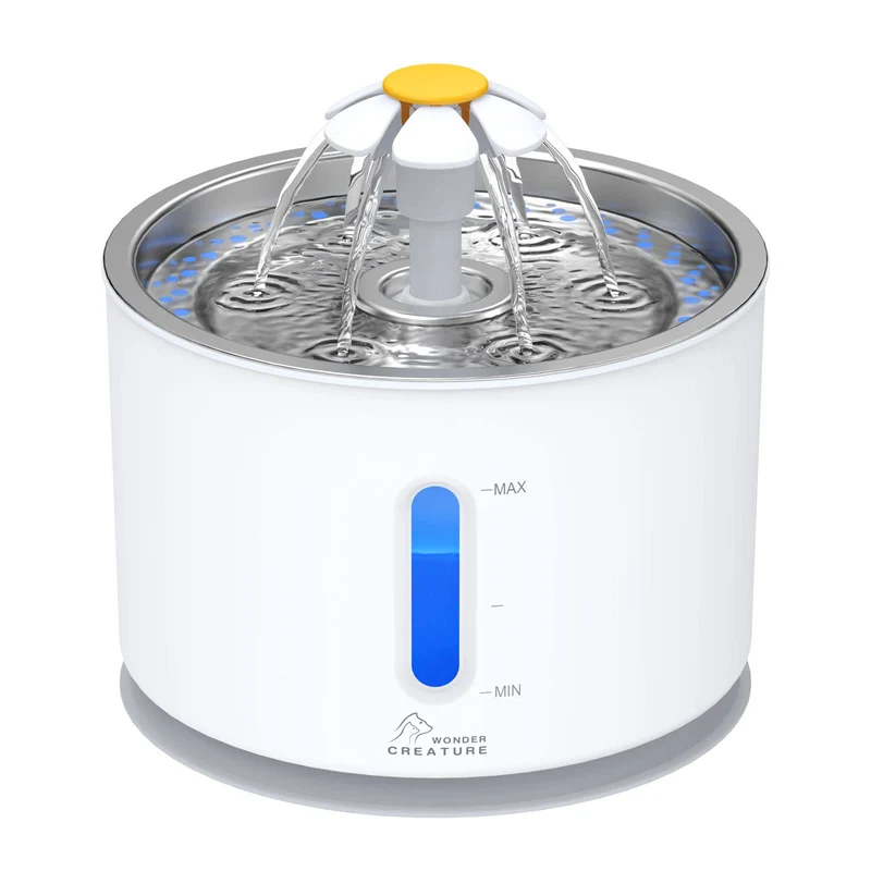 Wonder Creature Fontaine pour Chat – Abreuvoir Automatique 2,4 L en Acier Inoxydable avec LED et Fenêtre de Niveau d'Eau