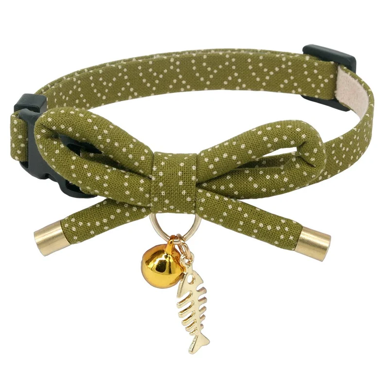 PetSoKoo Collier Chat Nœud Papillon Vert – Clochette, Style Japonais, Sécurité à Rupture, Léger et Doux
